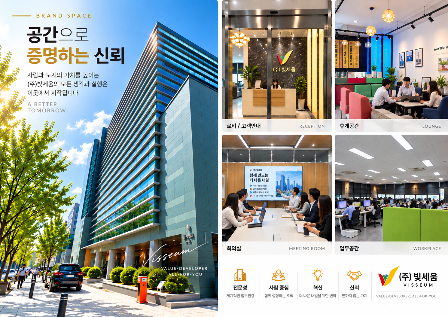 ㈜빛세움 브랜드 스페이스 — 사옥 외관 및 로비·휴게공간·회의실·업무공간